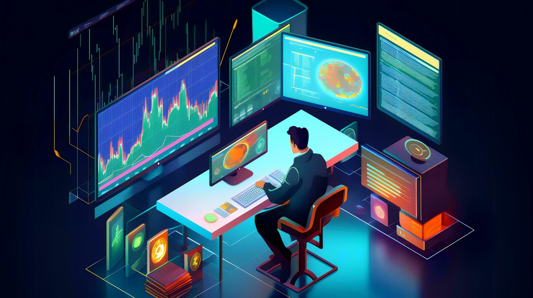 worker is analyzing financial charts. Generative AI photo