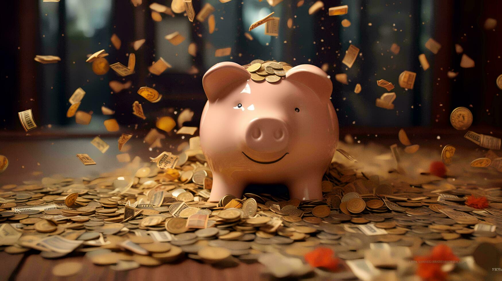 piggy bank with coins. Generative AI photo