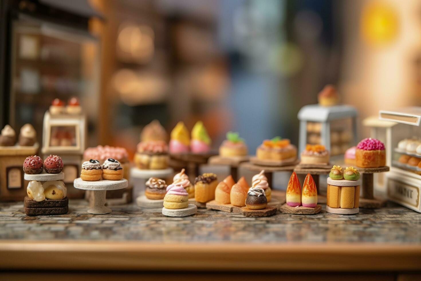 A Taste of Sweetness. A Pop Mart Blindbox Cake Shop with a Clean Background. AI Generative photo