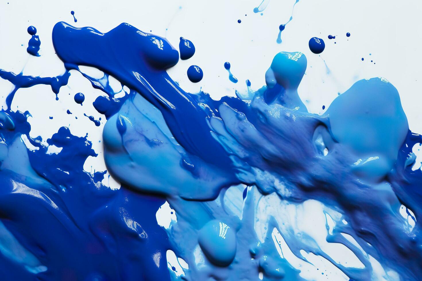 Close up of blue paint shapes on white background with copy space. AI Generative photo