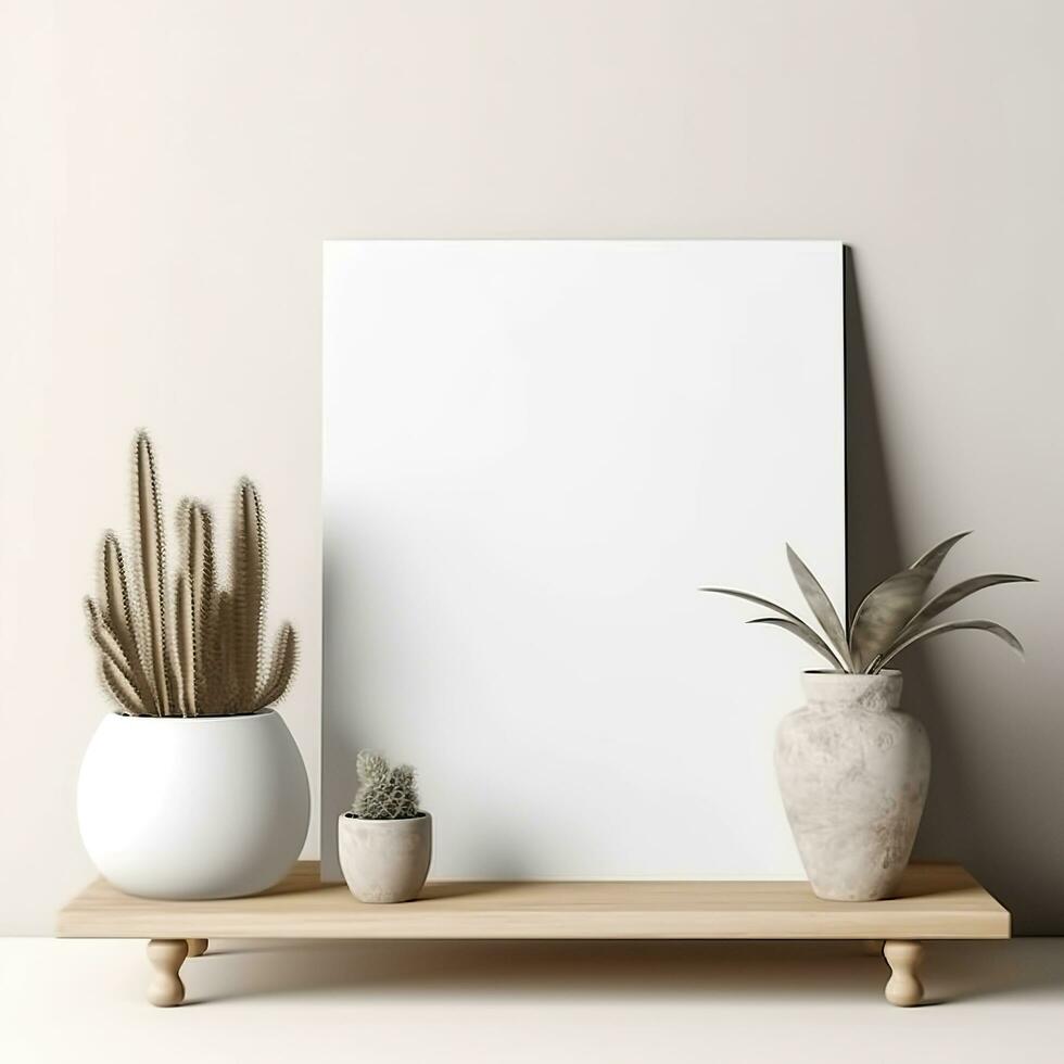 Mockup a Blank empty canvas. A gray wall on the background. Generative AI photo