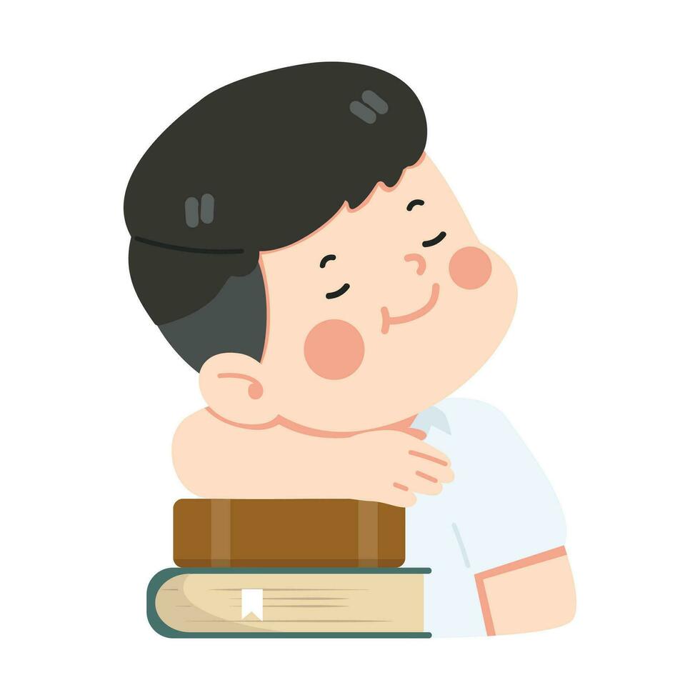 Kid boy students sleep pile stack book vector