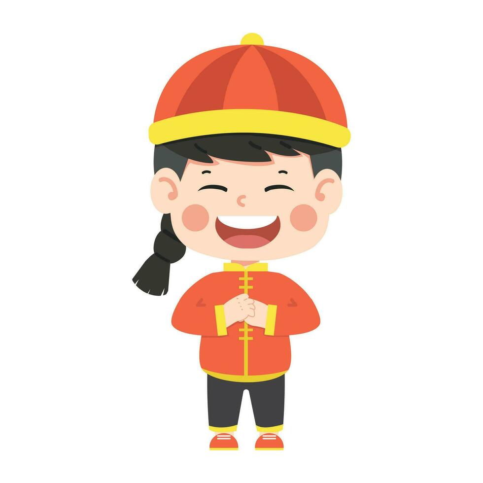 niño chico vistiendo tradicional chino disfraz vector