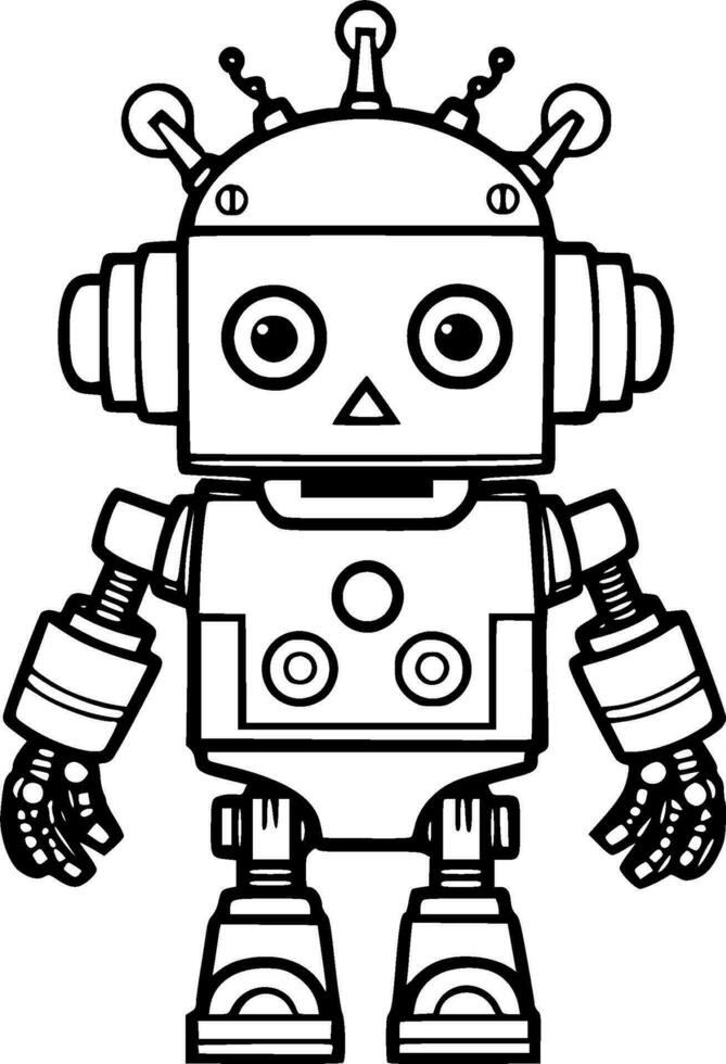 Cute Robot Coloring Book Vector Illustration