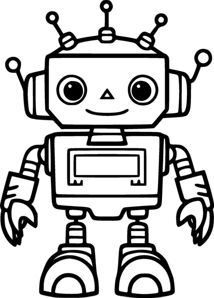 Cute Robot Coloring Book Vector Illustration
