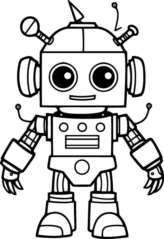 Cute Robot Coloring Book Vector Illustration