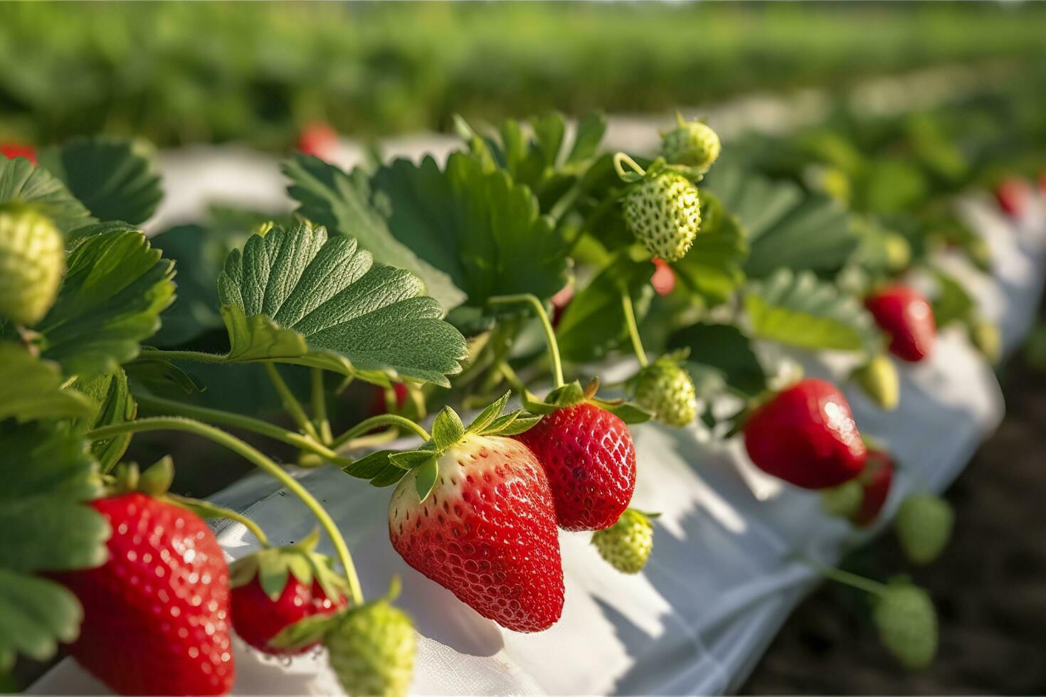 arbusto de maduro orgánico fresas en el jardín. baya de cerca. generativo ai foto