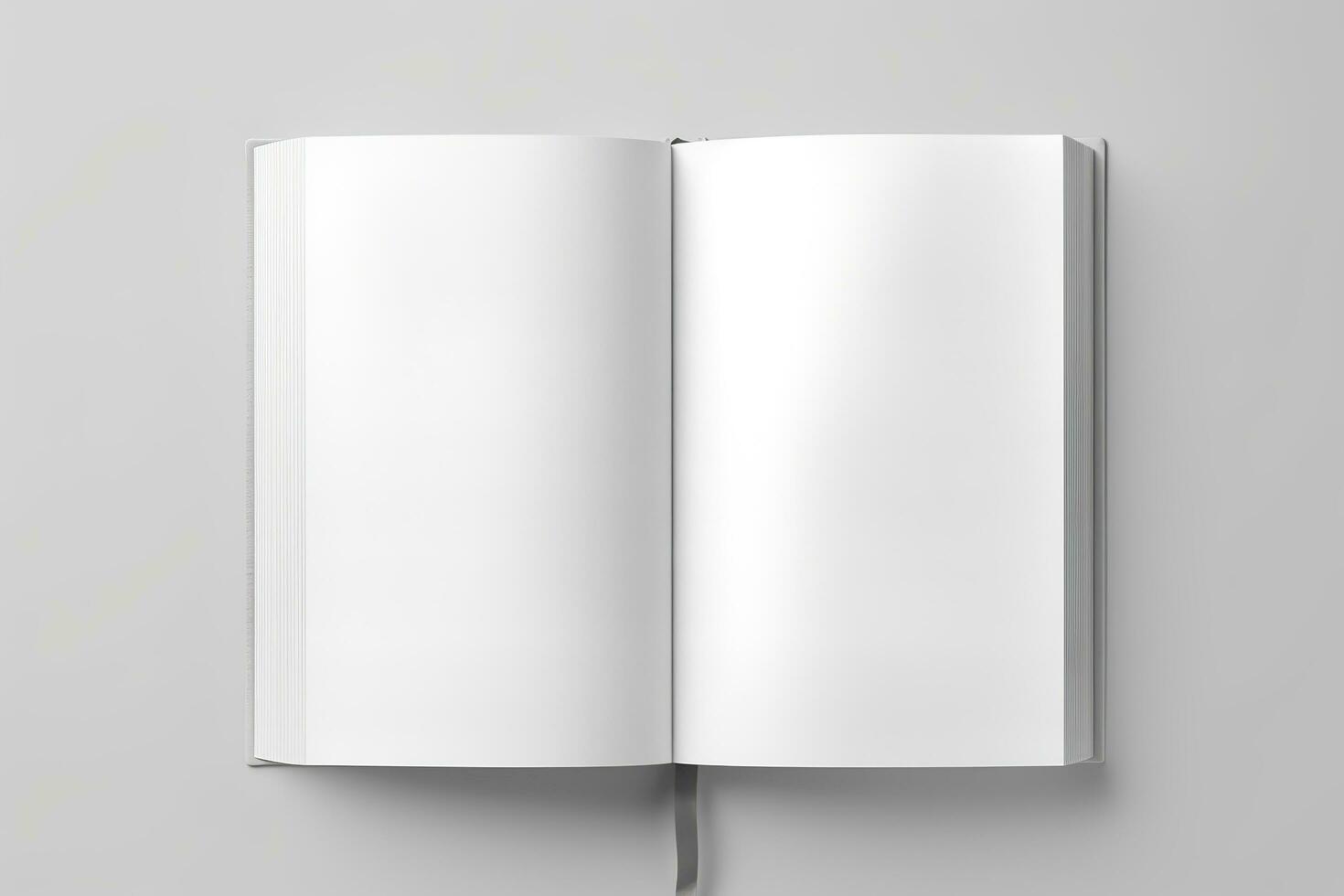 Blank opened book mockup, top view, isolated on white background. Generative AI photo