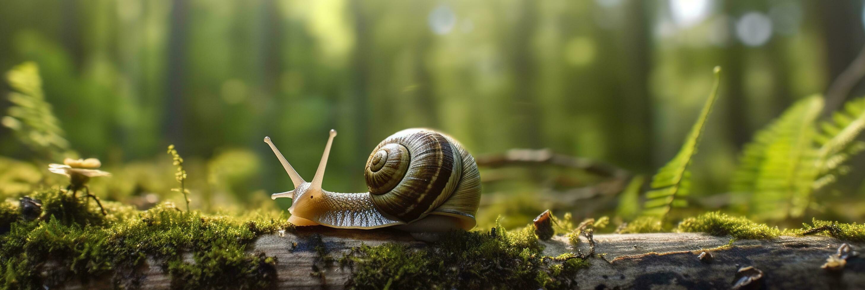 A Journey Through the Forest. Close-up of a Snail in the Forest with Natural Background. AI Generative photo