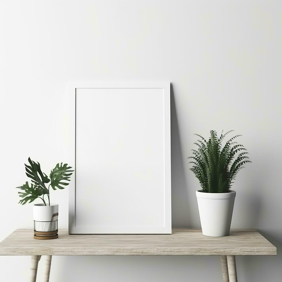 Mockup a Blank empty canvas. A gray wall on the background. Generative AI photo
