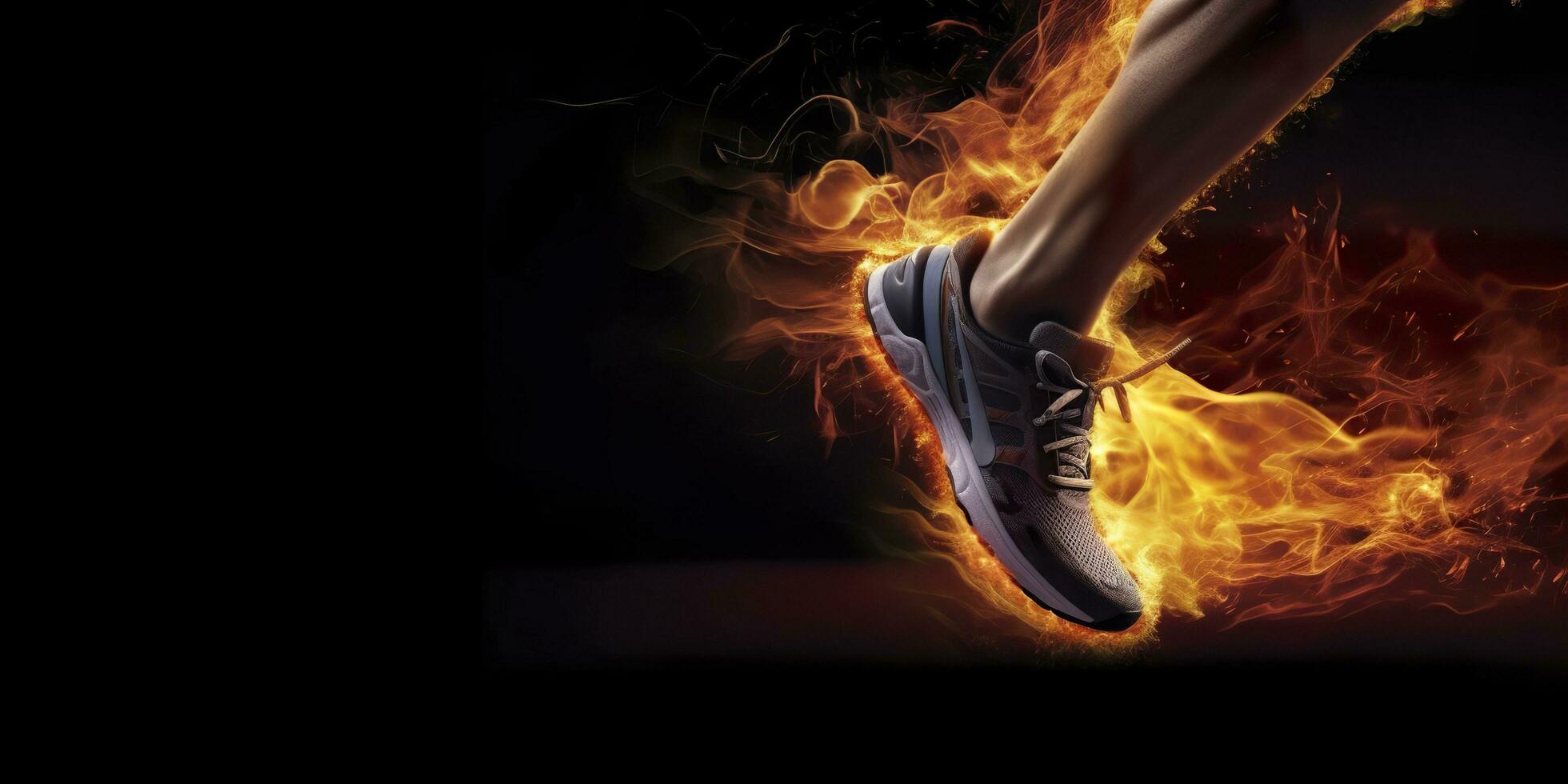 Side view of Runner legs with the power in the veins isolated on black background. Generated AI photo