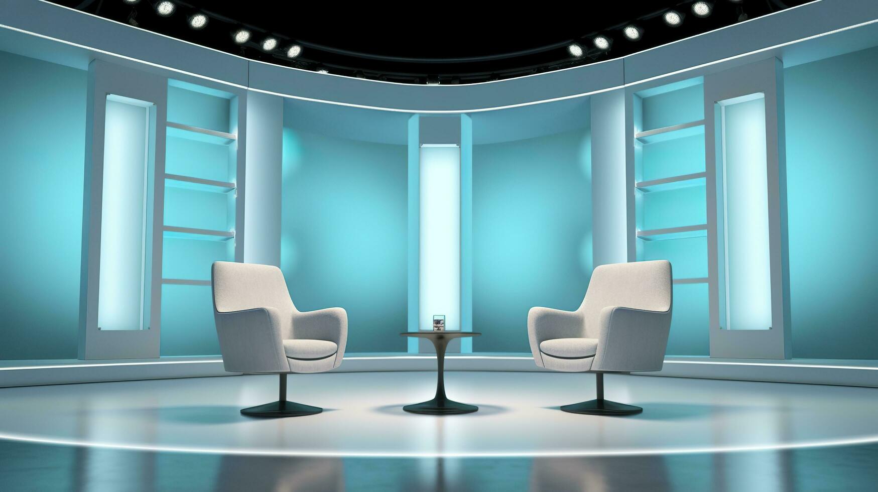 The Future of Game Shows. A Simple, Modern Setting with Two Chairs and a Whole Lot of Fun. AI Generative photo