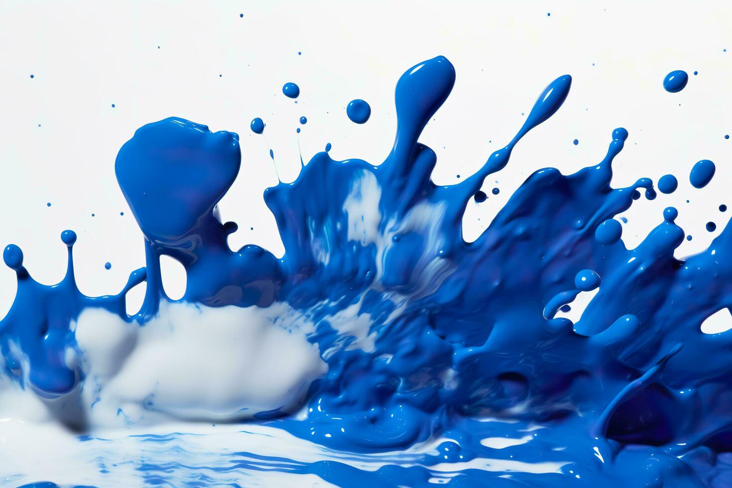 Close up of blue paint shapes on white background with copy space. AI Generative photo