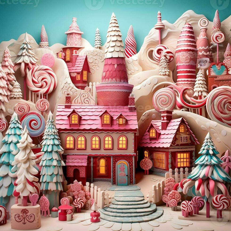 Gingerbread Houses in a paper cut 3d style photo