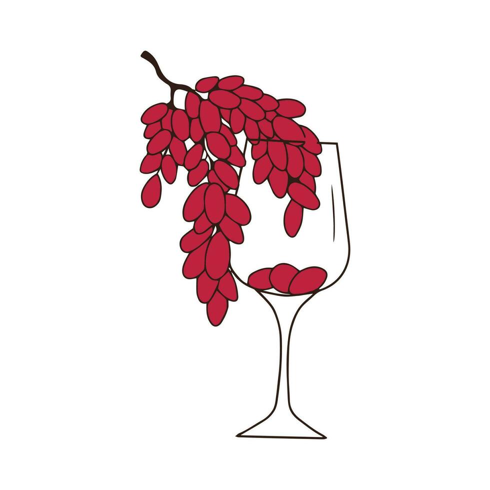 Glass of wine and a bunch of grapes. Vector illustration