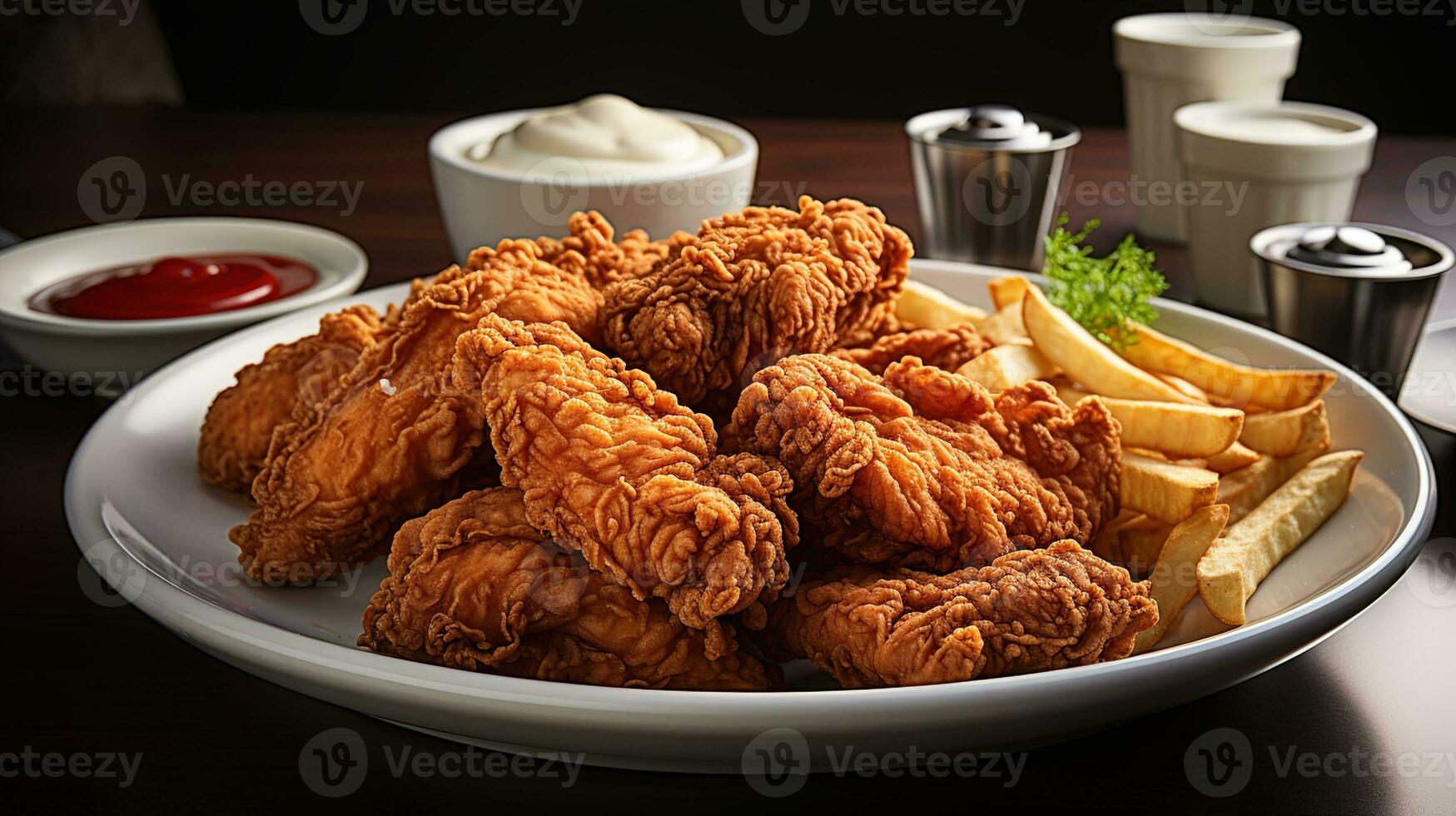 Delicious Homemade Crispy Fried Chicken Dinner with Savory Souce