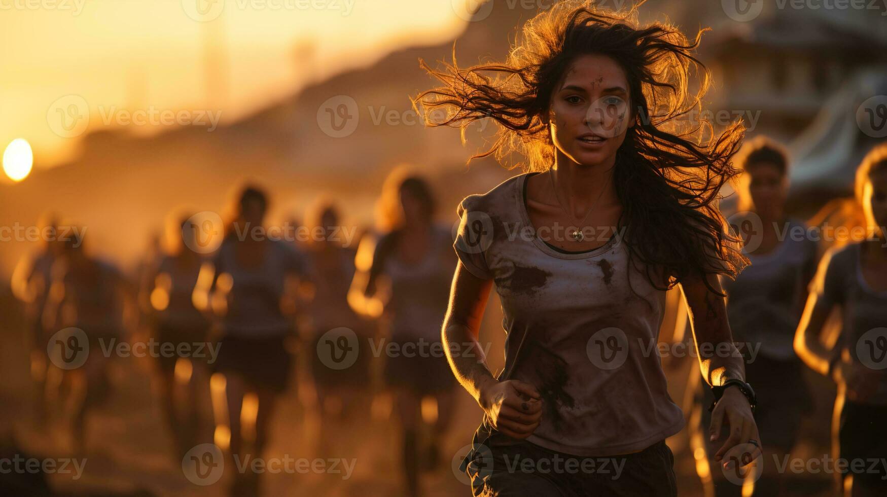 De las mujeres fútbol fósforo, Atletas compitiendo en el campo con tarde luz, un espectáculo de hembra trabajo en equipo y atlético excelencia, ai generativo foto