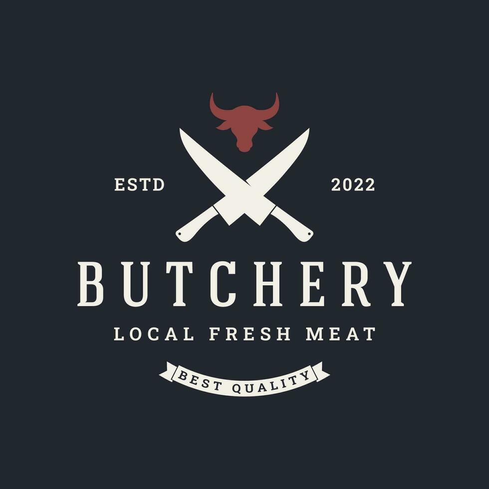 Vintage butcher template logo with knife, fresh beef. Logo for business, butcher shop, restaurant, badge and label. vector