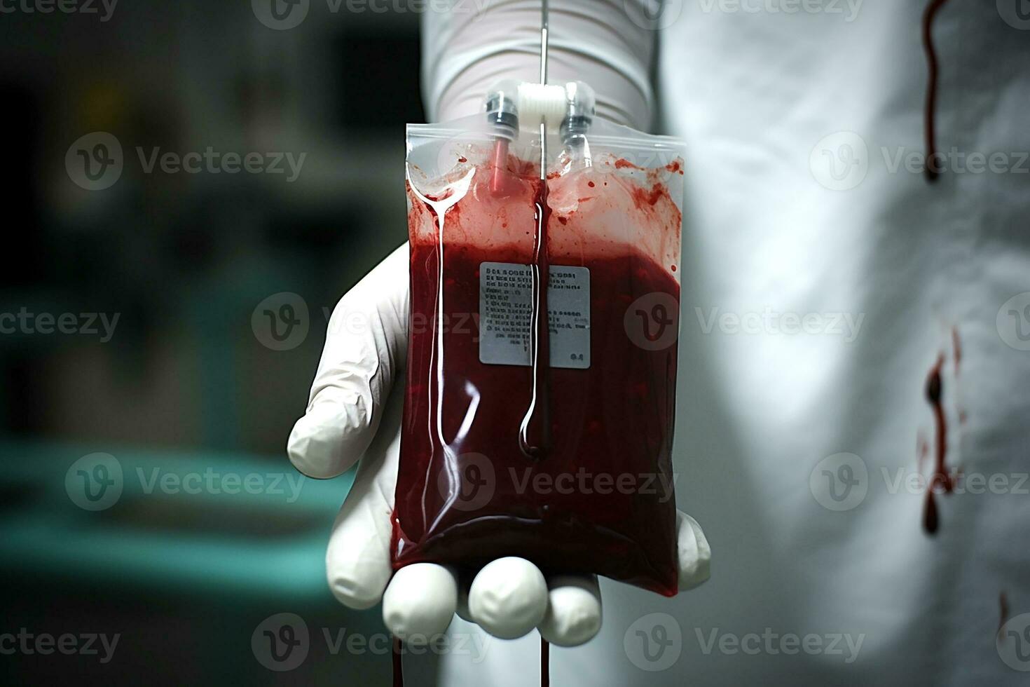 Hand of a medical worker holding a bag of donor blood. generative AI photo