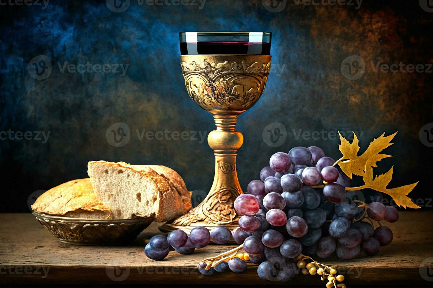 Holy communion on table on church.The Feast of Corpus Christi Concept. Generative AI photo