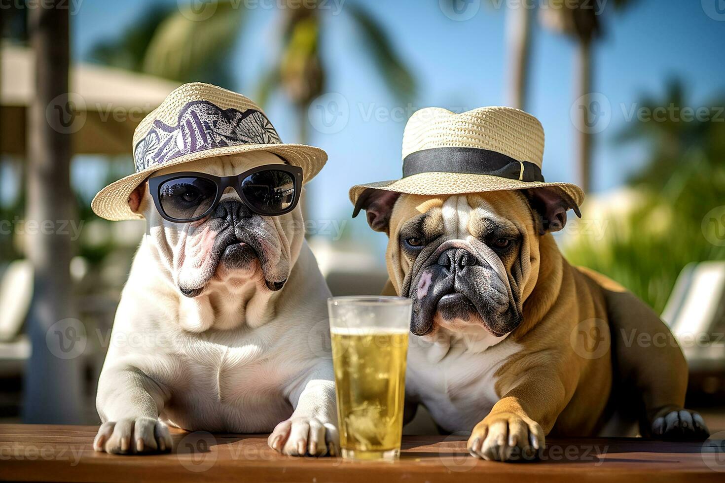 dos linda perros descansando en el playa, generativo ai foto