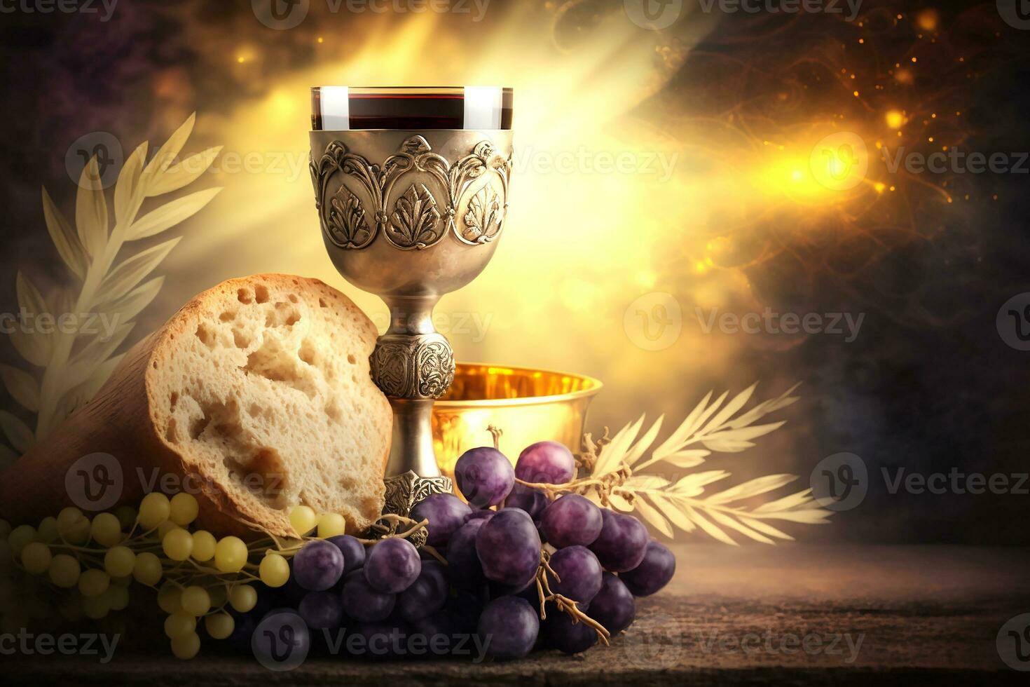 Holy communion on table on church.The Feast of Corpus Christi Concept. Generative AI photo