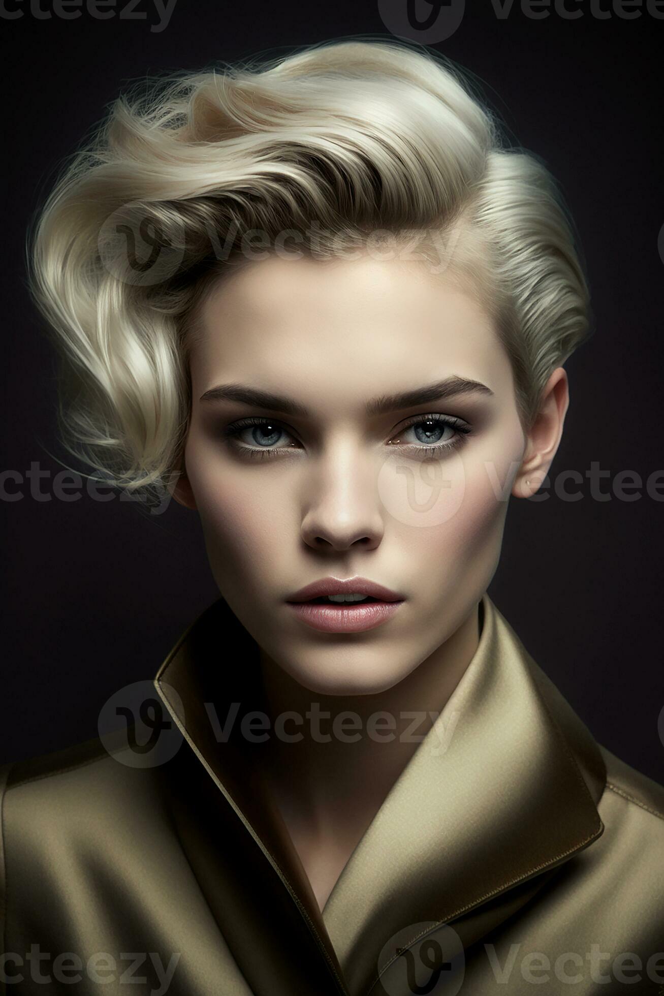 Elegant middle aged woman with fashion short haircut. Generative AI