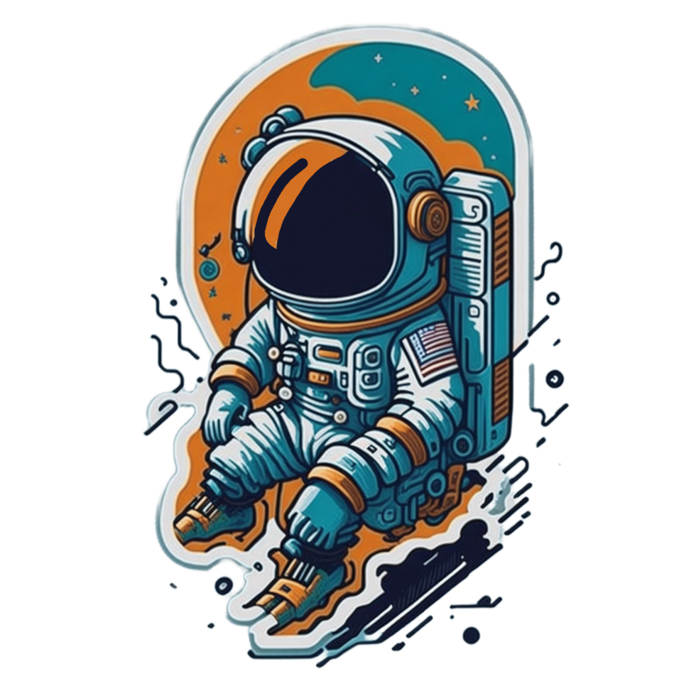 Astronaut cartoon sticker PNG transparent background ai generative