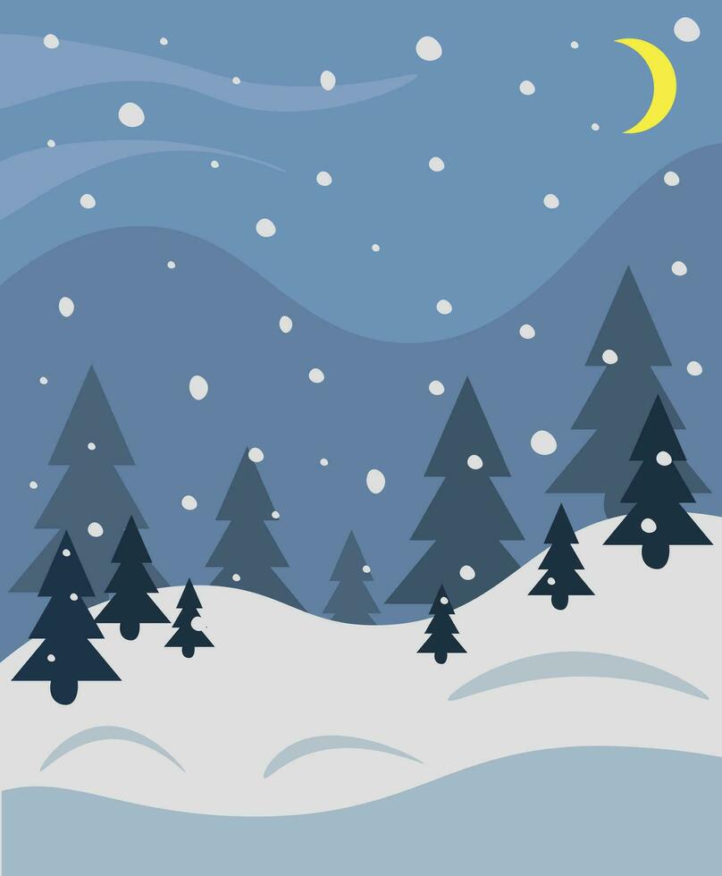 Winter landscape with snow and Christmas tree, vector illustration, winter background