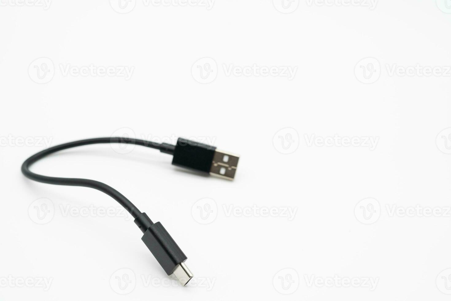 USB type A to C. Mobile data cable. Phone usb connector on white background. Isolated usb cord Charger usb cable on a white background. photo