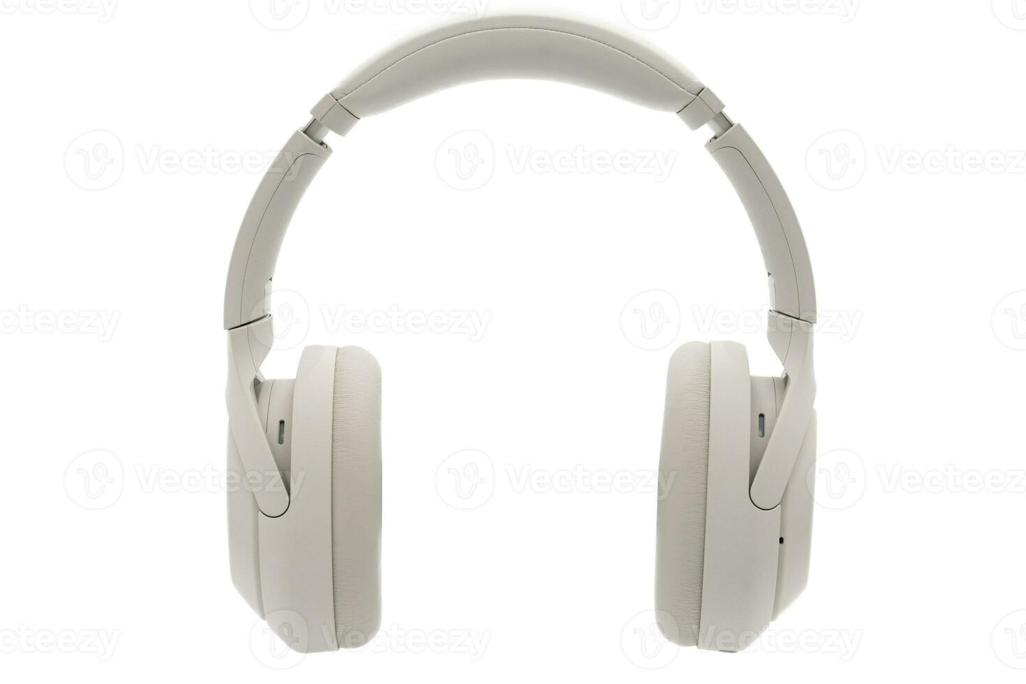 Wireless Silver headphones background on isolated background. With Noise Cancelling and Integrated Microphone. photo