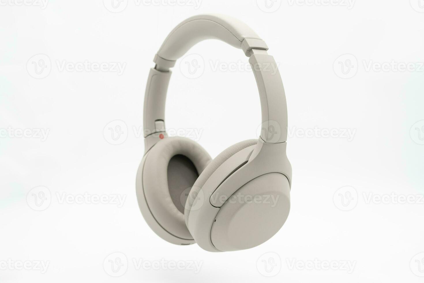 Wireless Silver headphones background on isolated background. With Noise Cancelling and Integrated Microphone. photo