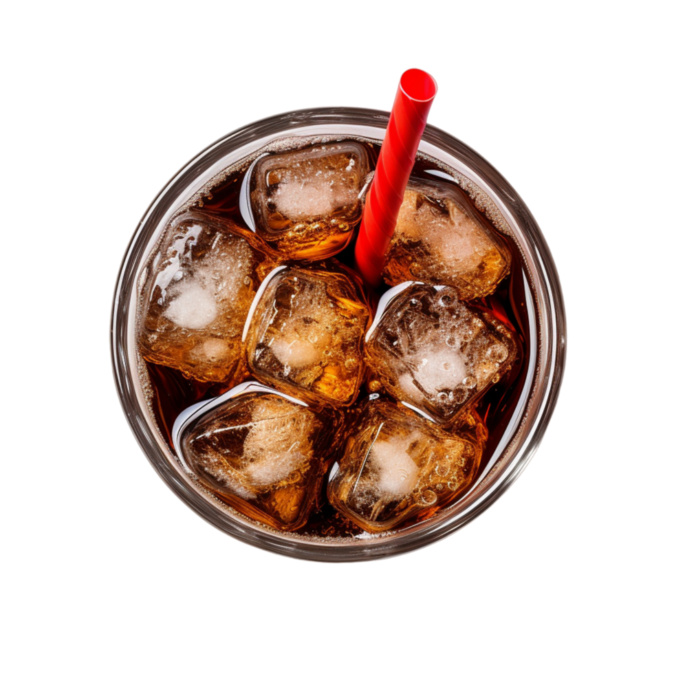 Coke in glass top view or high angle shot Coca Cola ai generative png