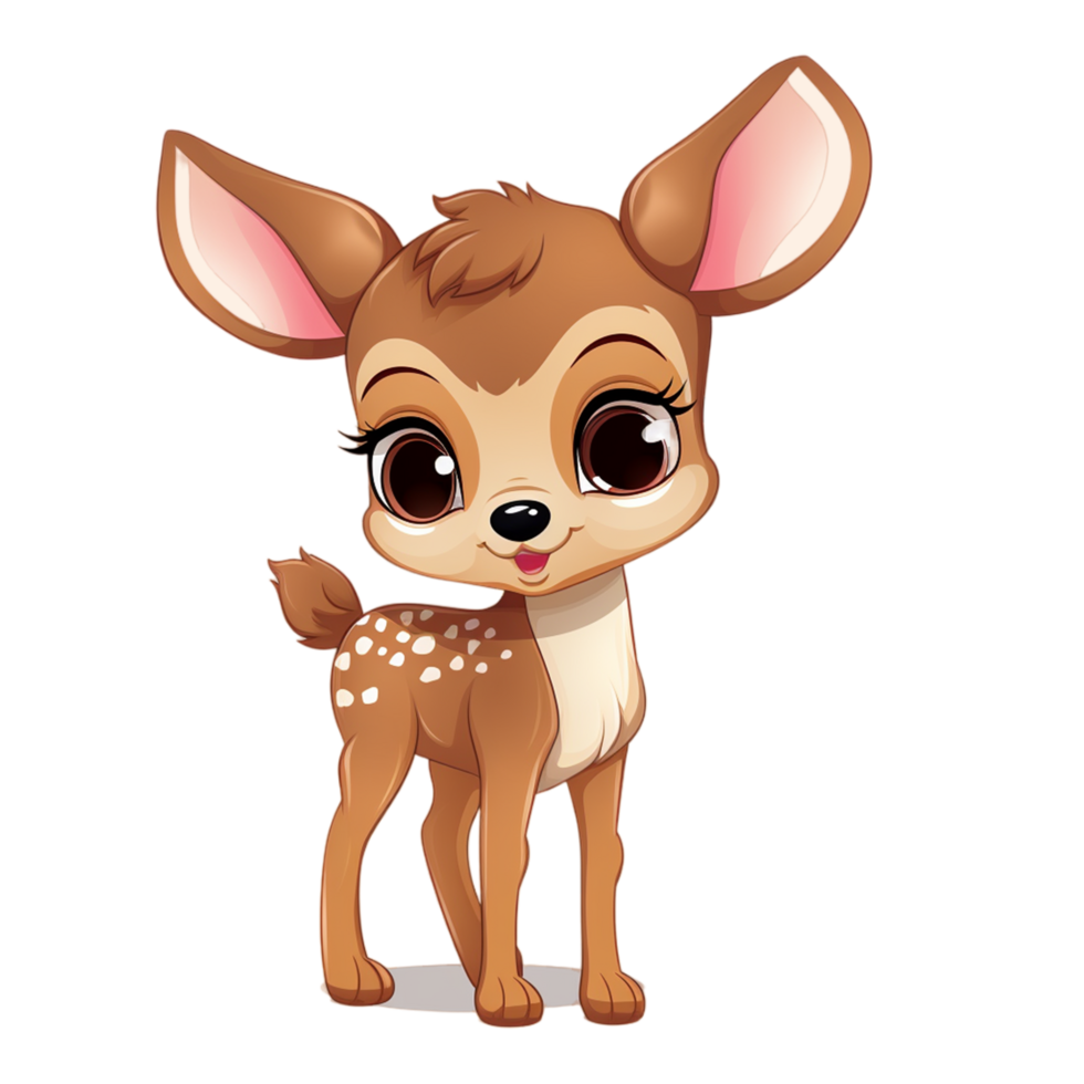 Cute adorable baby deer cartoon with big eyes ai generative png