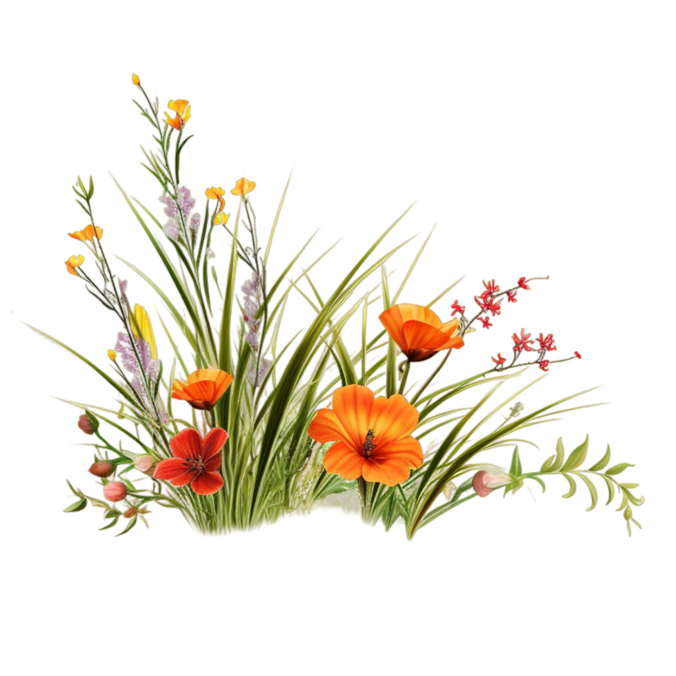 flower and grass for decoration ai generative png