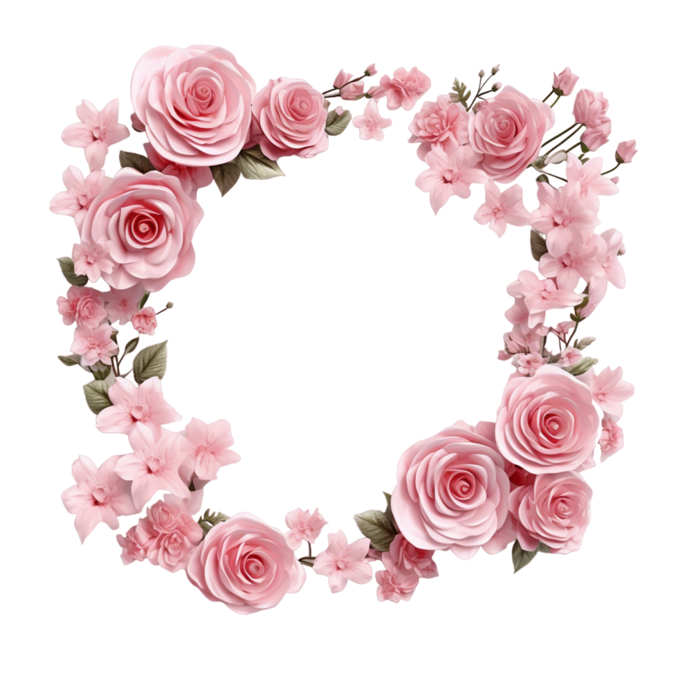 Empty frame with flowers for wedding decoration ai generative png