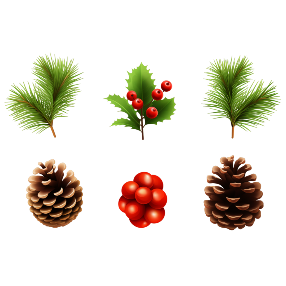 Weihnachten Dekorationen. Stechpalme Fichte rot Beeren ai generativ png