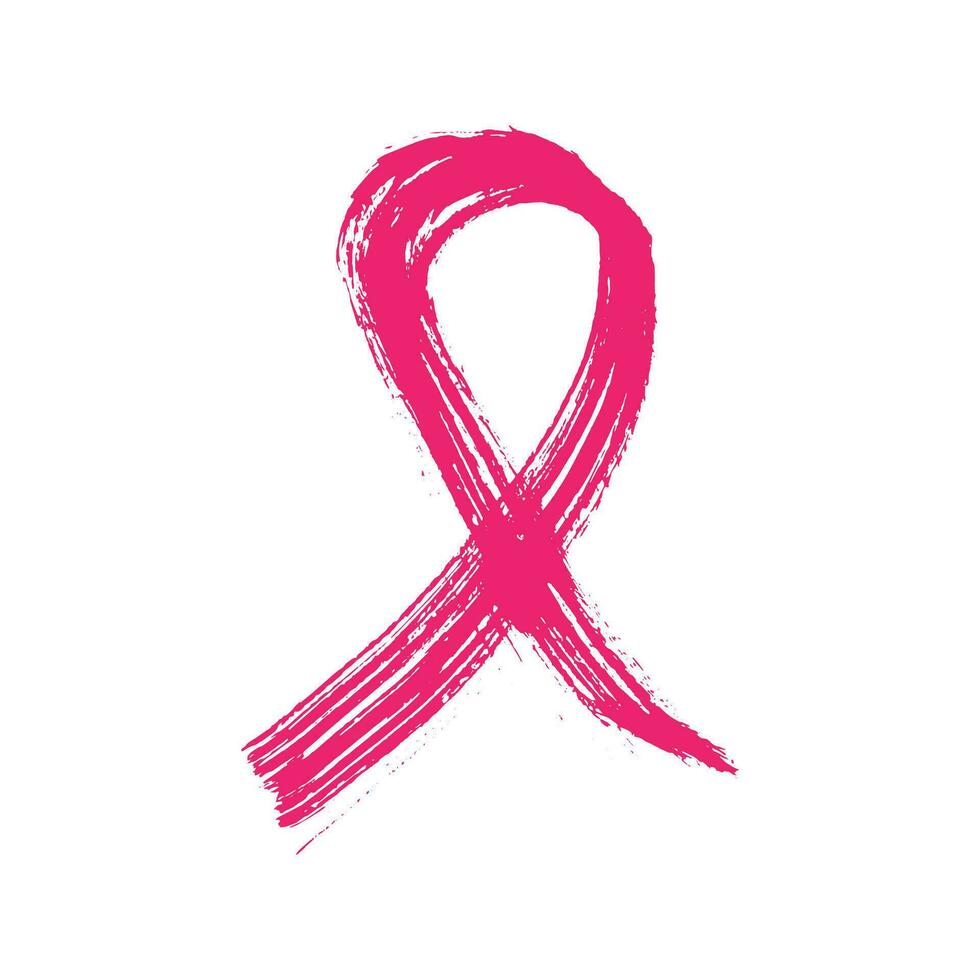 rosado cinta dibujado por mano con áspero cepillar. pecho cáncer conciencia símbolo. pintar, bosquejo, pintada. vector