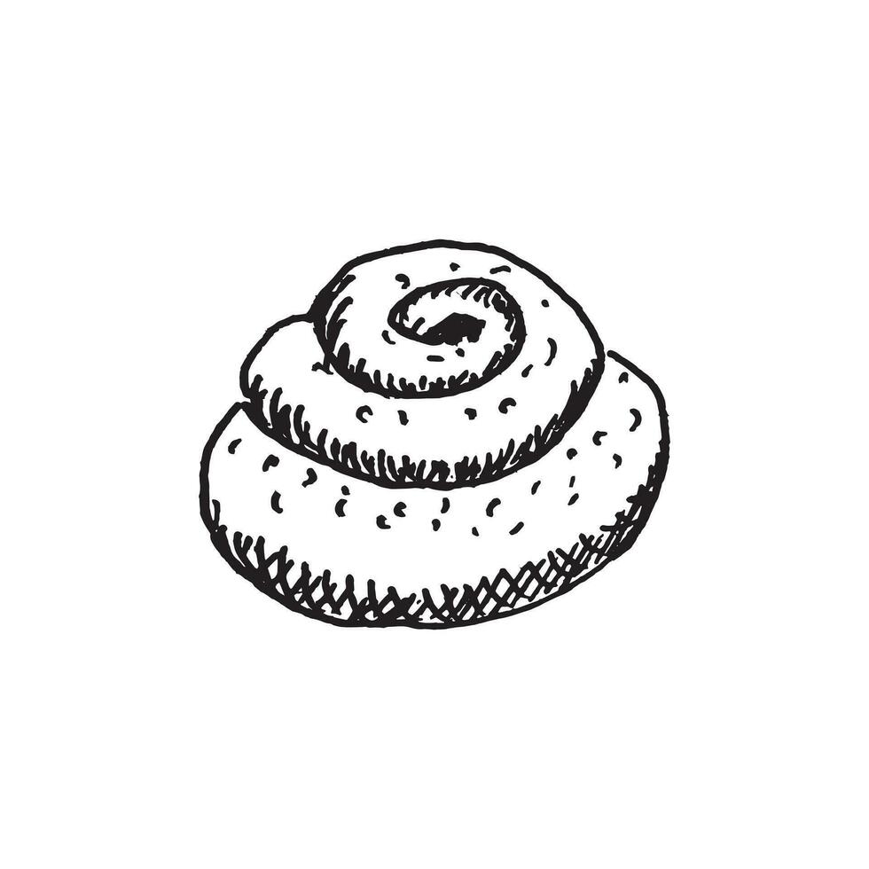 Bakery products. Cinnamon bun. Hand drawn sketch of Sweet cinnamon roll. vector