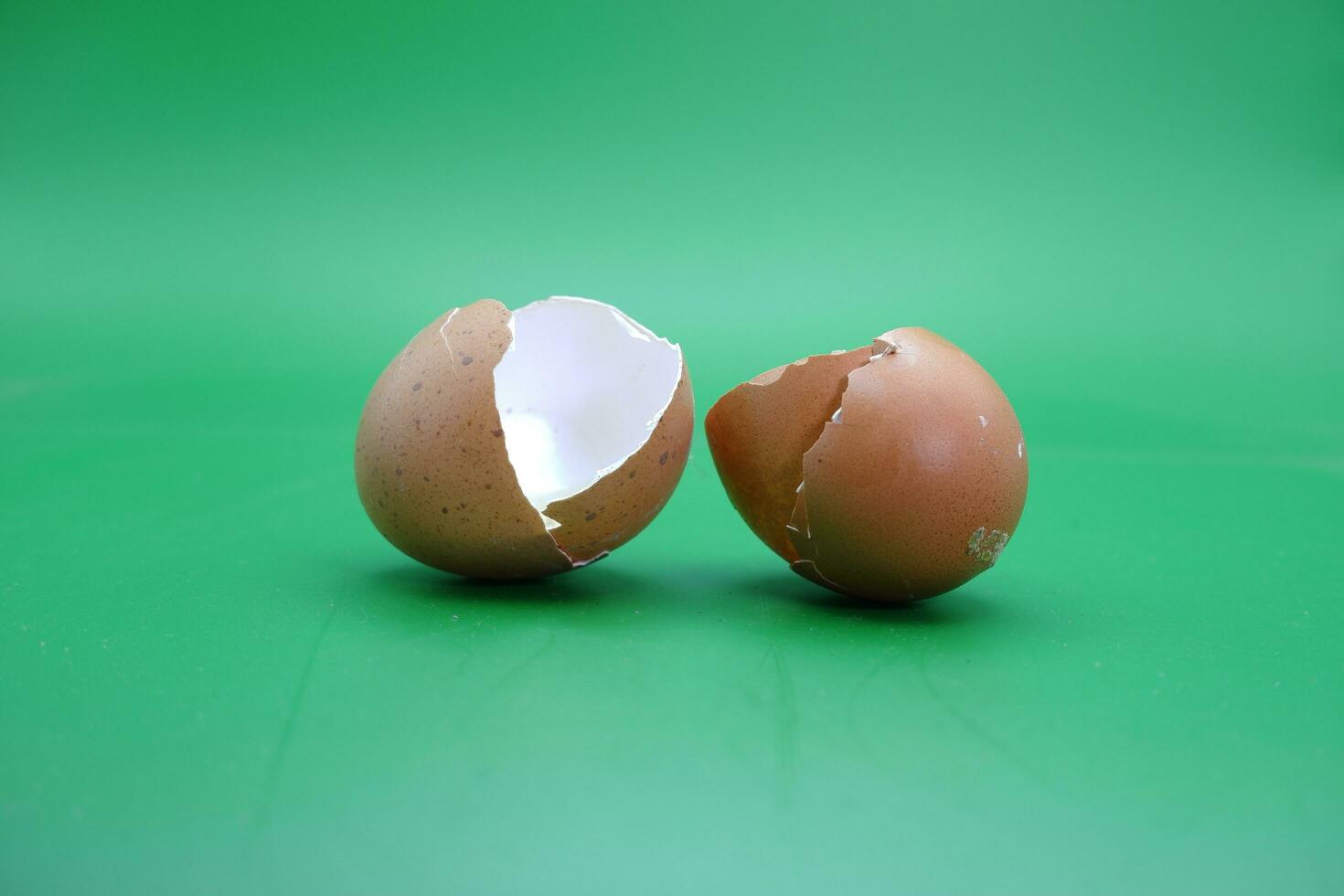 broken eggshell over green background. empty eggshells. photo