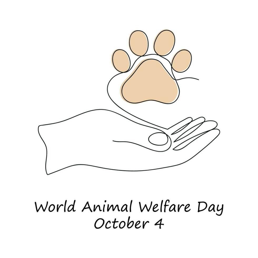 World Animal Welfare day card drawn in one continuous line. One line drawing, minimalism. Vector illustration.