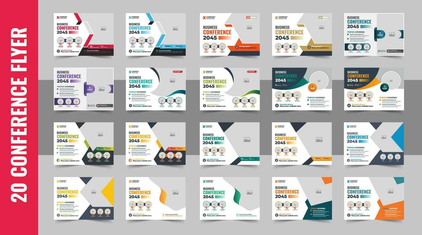 Corporate horizontal business conference flyer template bundle or online webinar and technology conference social media banner layout, live webinar event invitation banner design template set vector