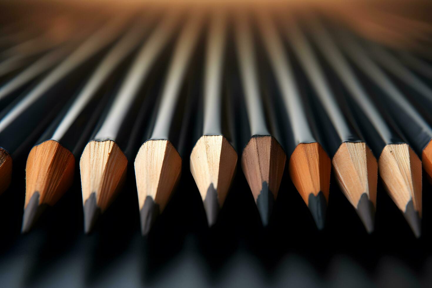 wooden pencils row on blurry pencils background. education and business concept. working together. teamwork composition. generative ai photo