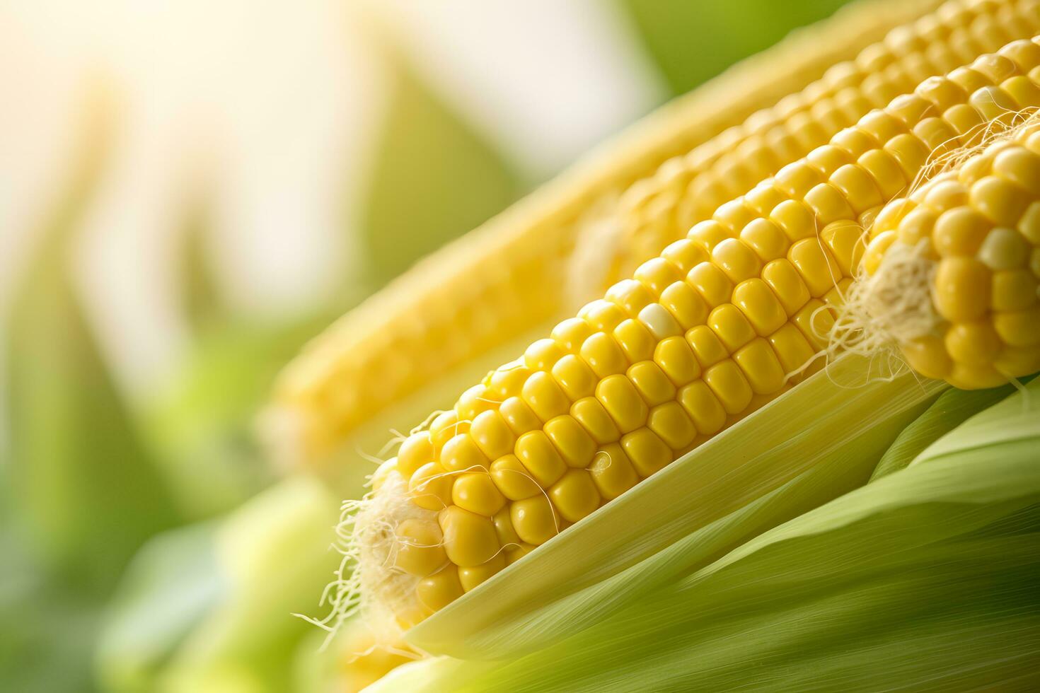 close up of corn with copy space background. organic healthy ,vegetable food. generative ai photo