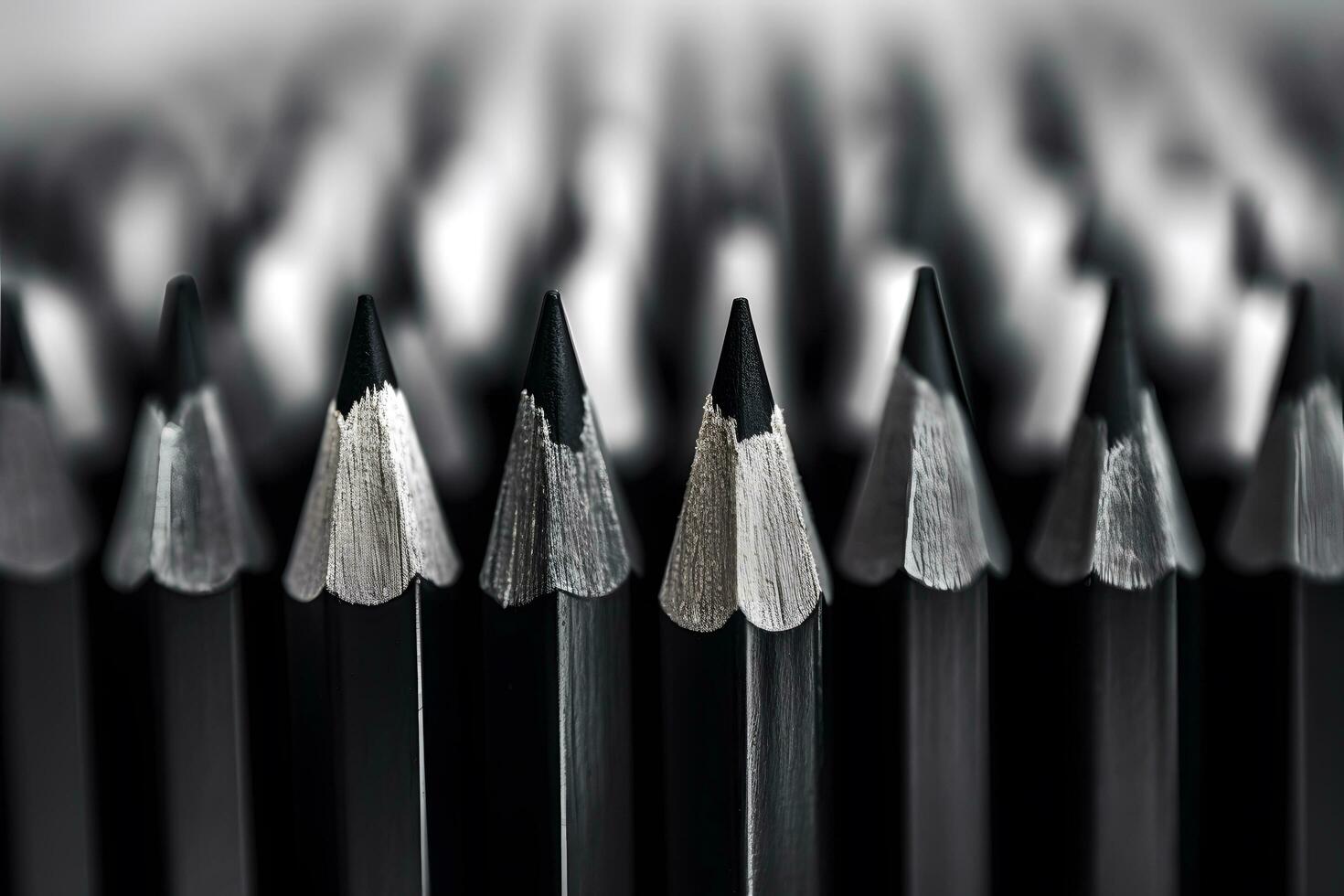 wooden pencils row on blurry pencils background. education and business concept. working together. teamwork composition. generative ai photo