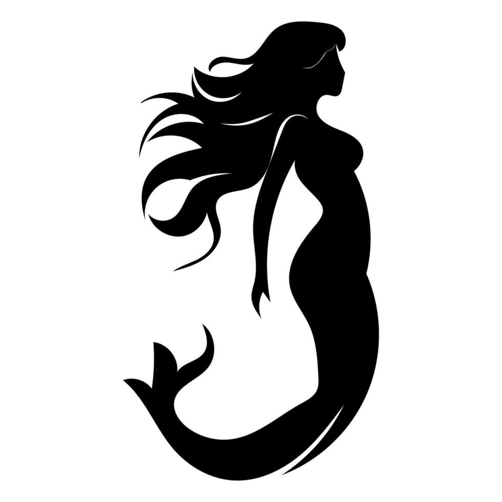 Cute mermaid black silhouette vector