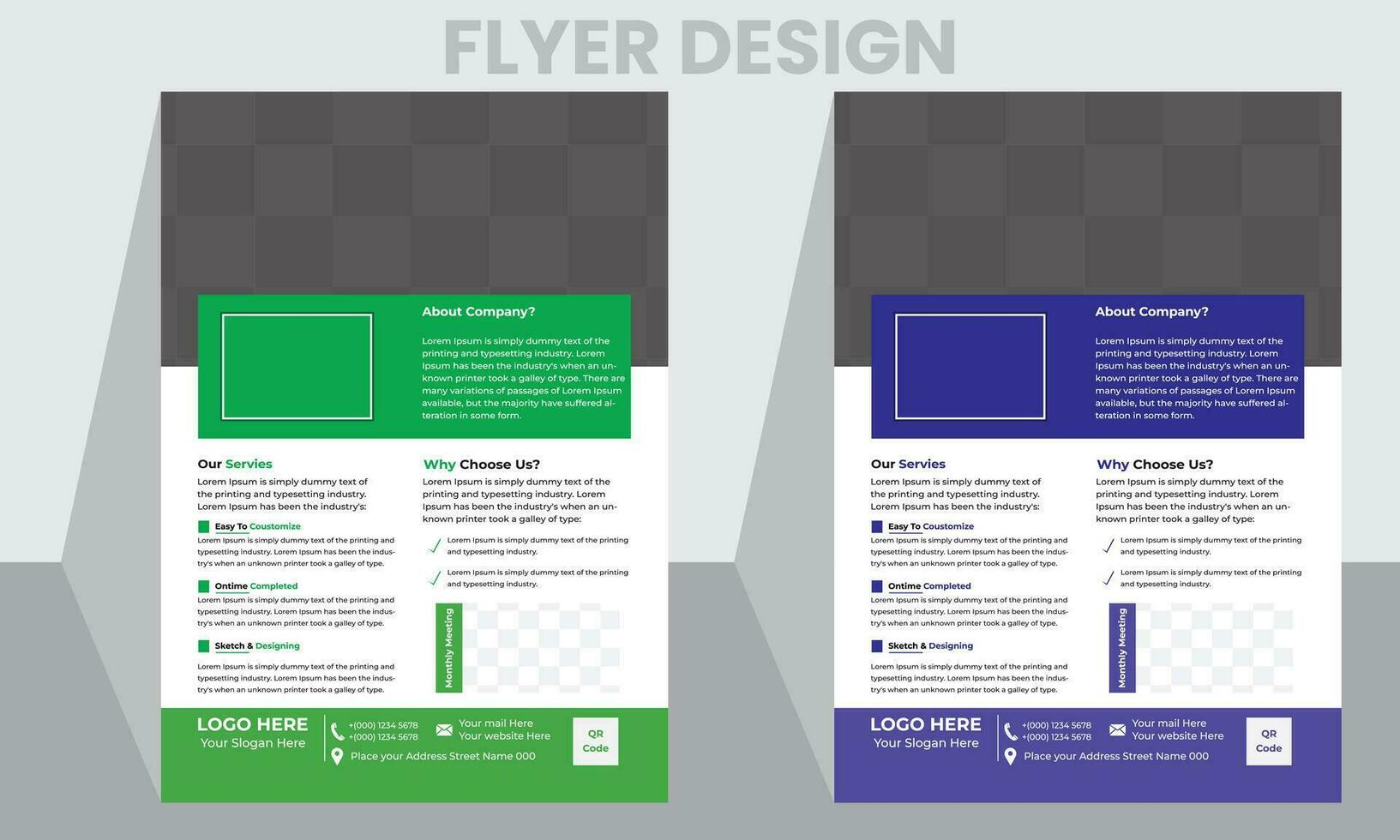 two vertical flyer design templates with different colors vector