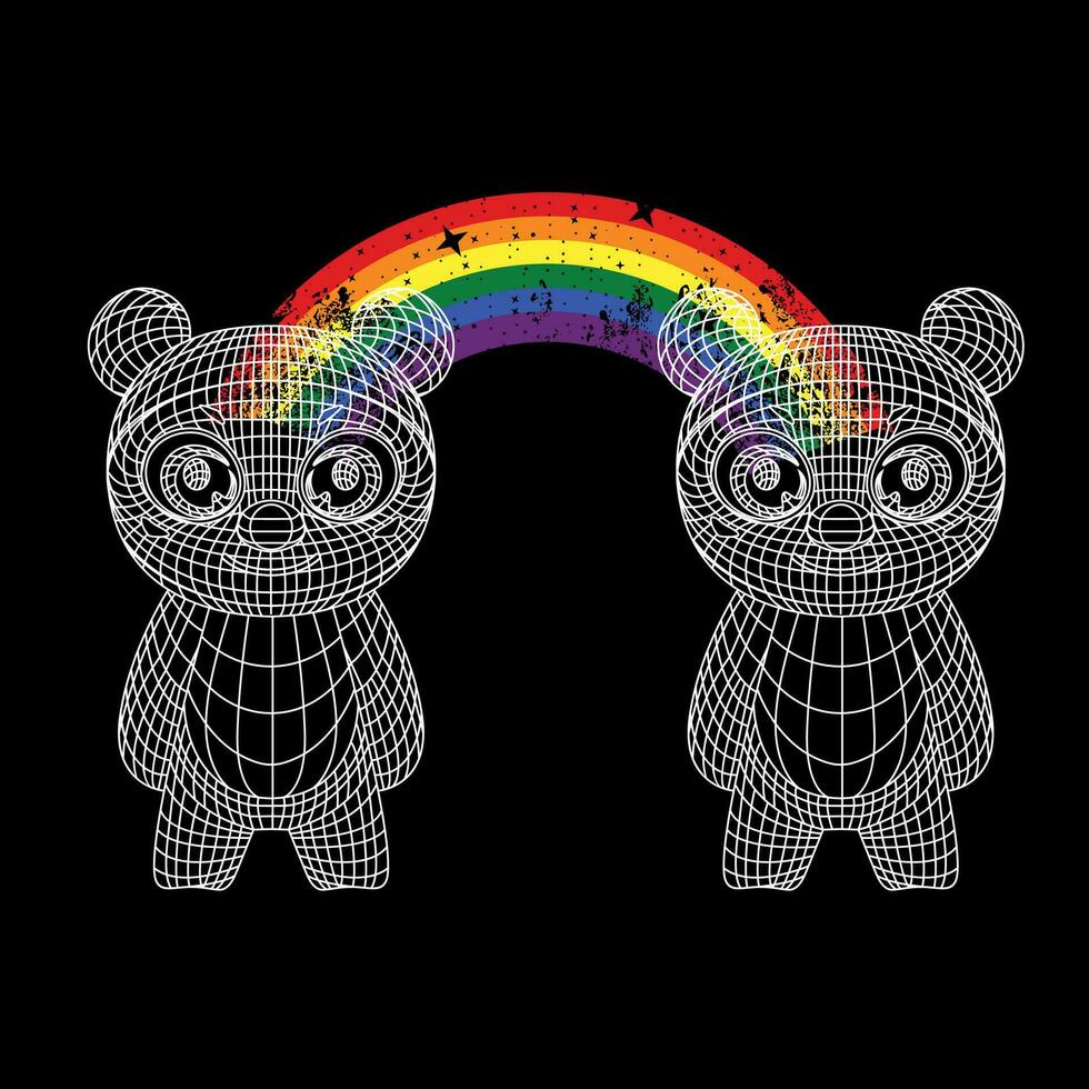 T-shirt design of two bears united by a rainbow. Vector illustration good for gay pride day.