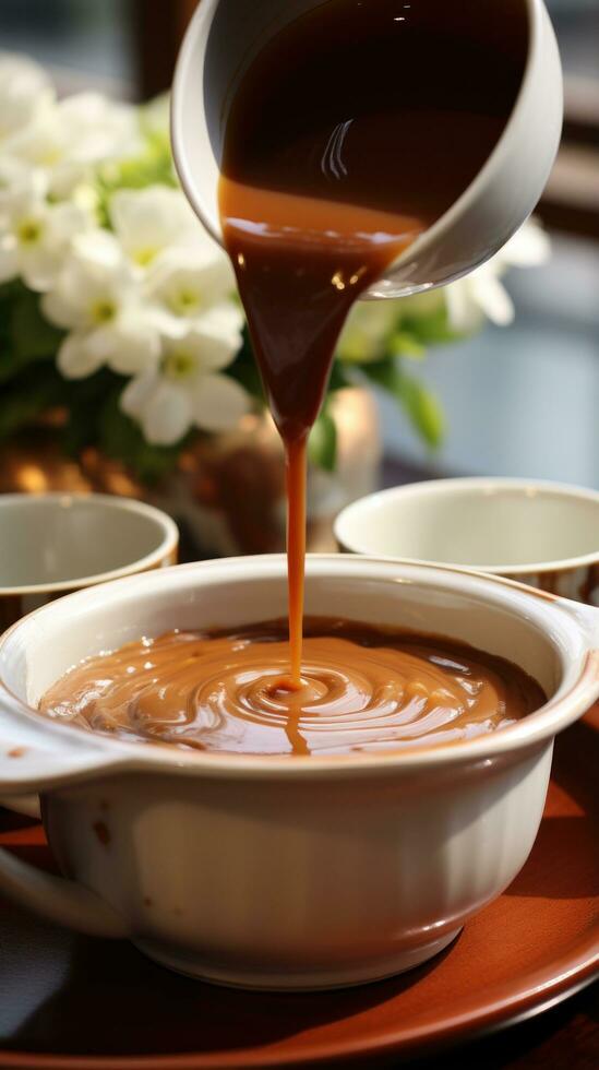 Rich gravy poured generously over the main course photo