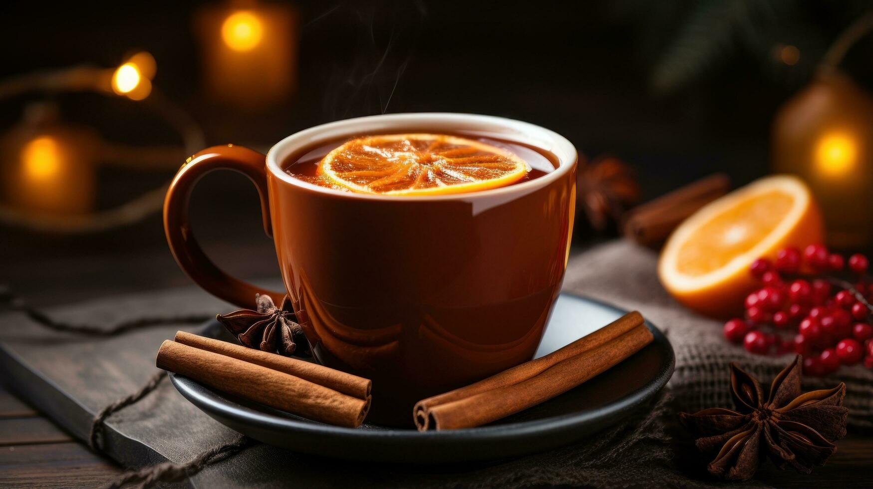 Spiced apple cider served warm in a cozy mug photo
